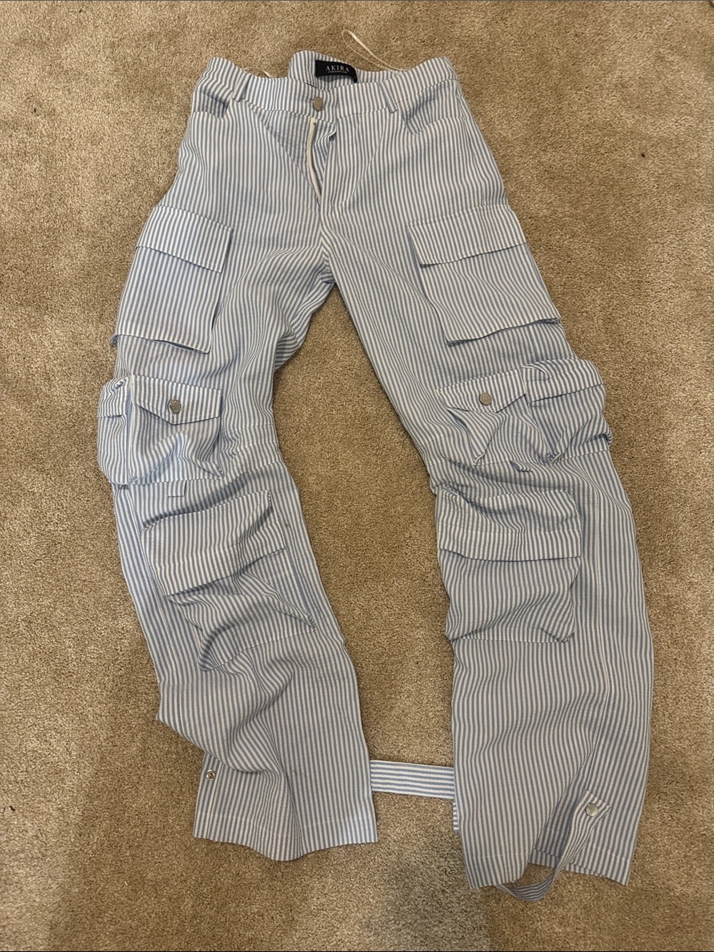 AKIRA Blue & White Striped Cargo Pants for Women